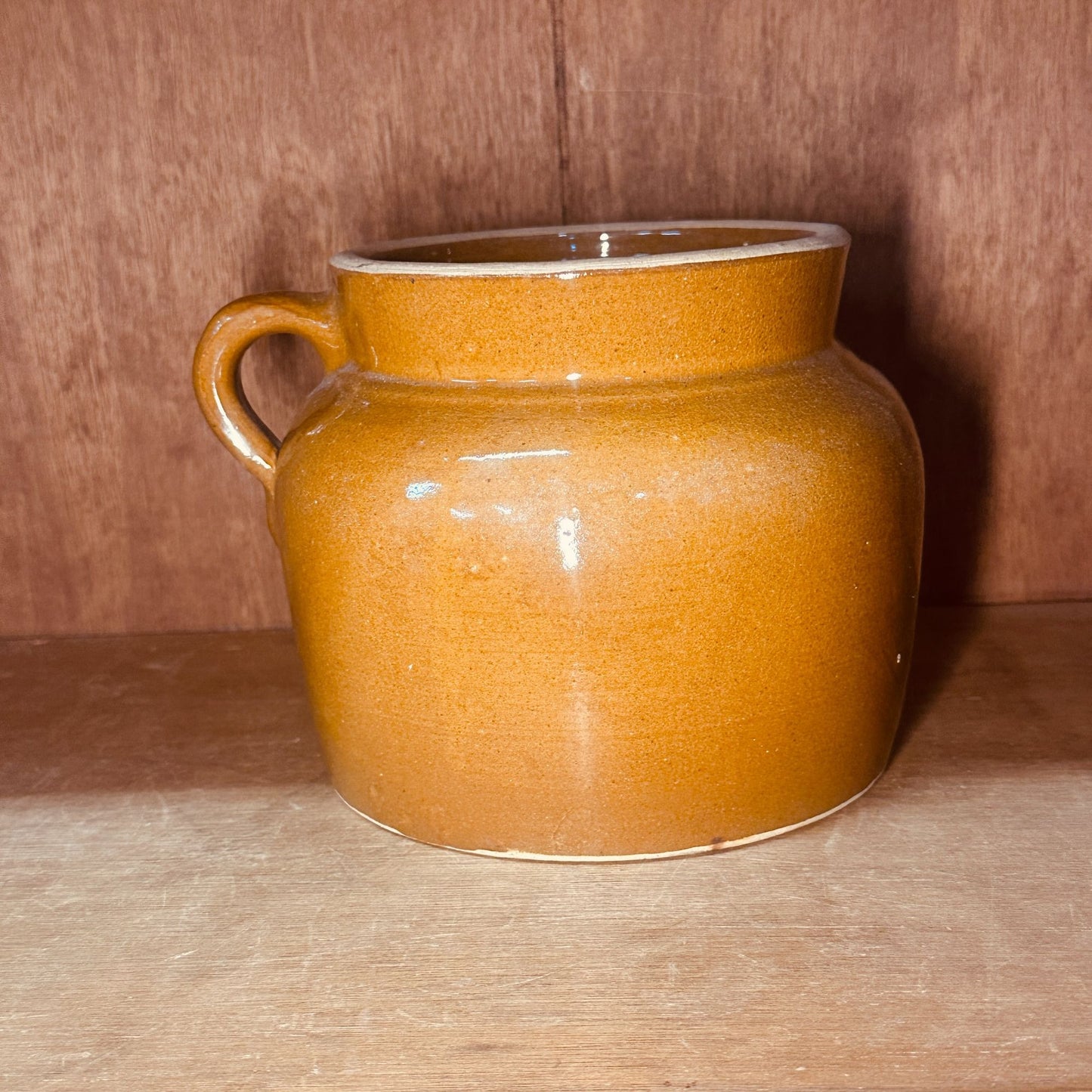 Ohio Stoneware 2 Qt Bean Pot Brown Glaze Crock No Lid Rustic Country Decor Vtg