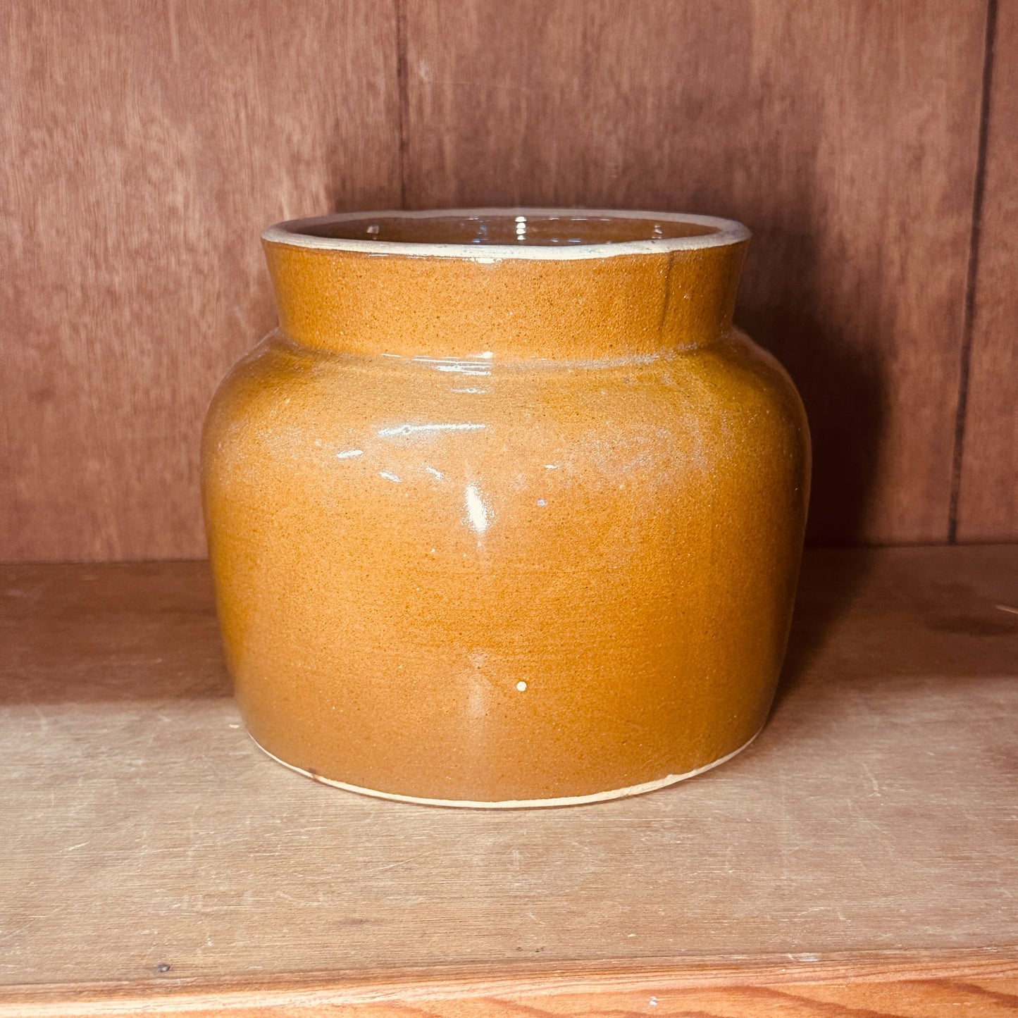 Ohio Stoneware 2 Qt Bean Pot Brown Glaze Crock No Lid Rustic Country Decor Vtg