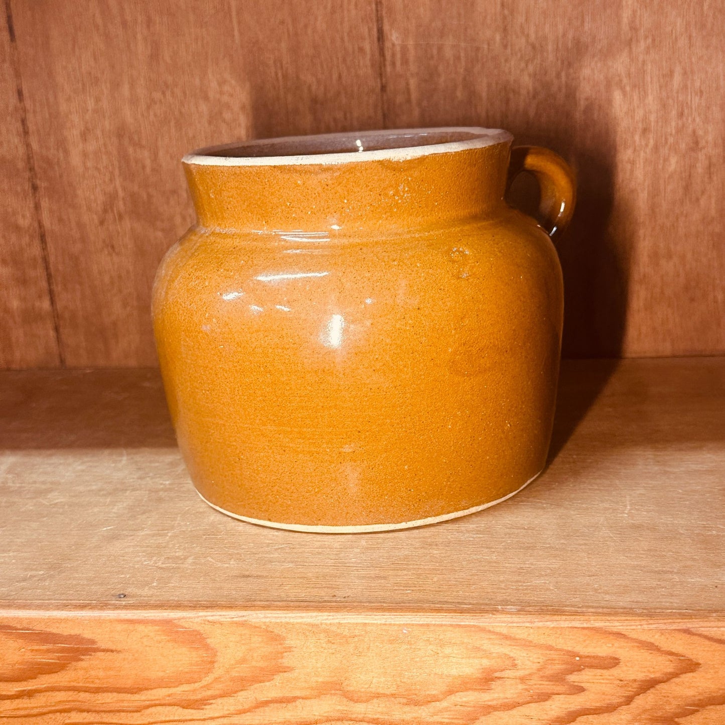 Ohio Stoneware 2 Qt Bean Pot Brown Glaze Crock No Lid Rustic Country Decor Vtg