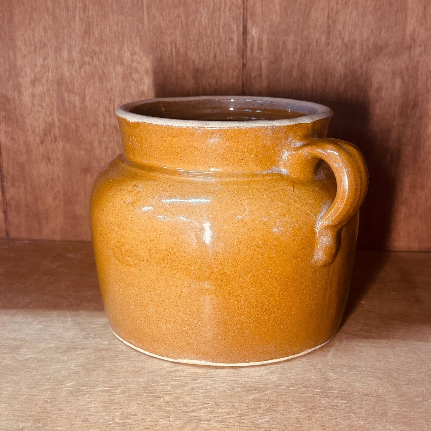 Ohio Stoneware 2 Qt Bean Pot Brown Glaze Crock No Lid Rustic Country Decor Vtg
