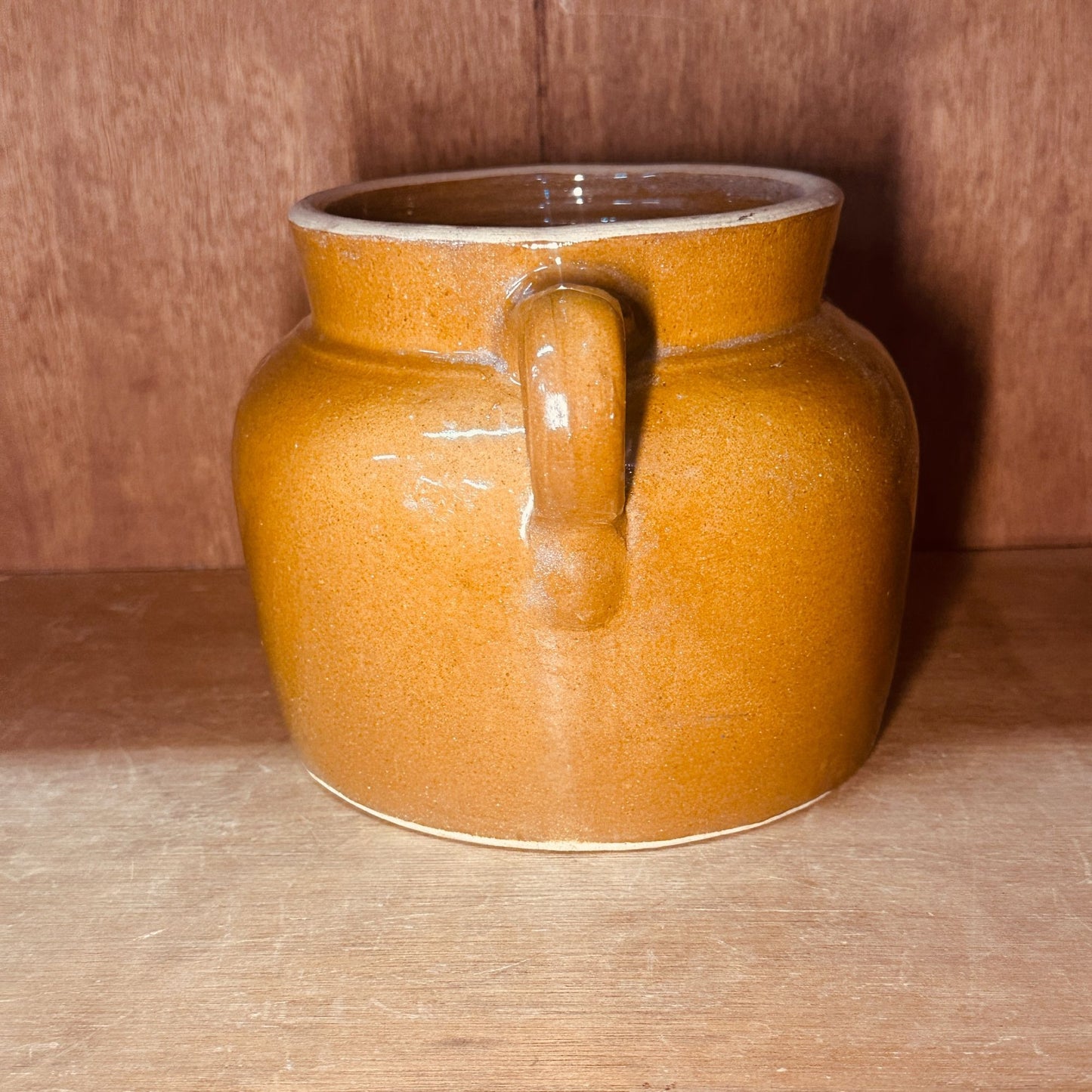 Ohio Stoneware 2 Qt Bean Pot Brown Glaze Crock No Lid Rustic Country Decor Vtg