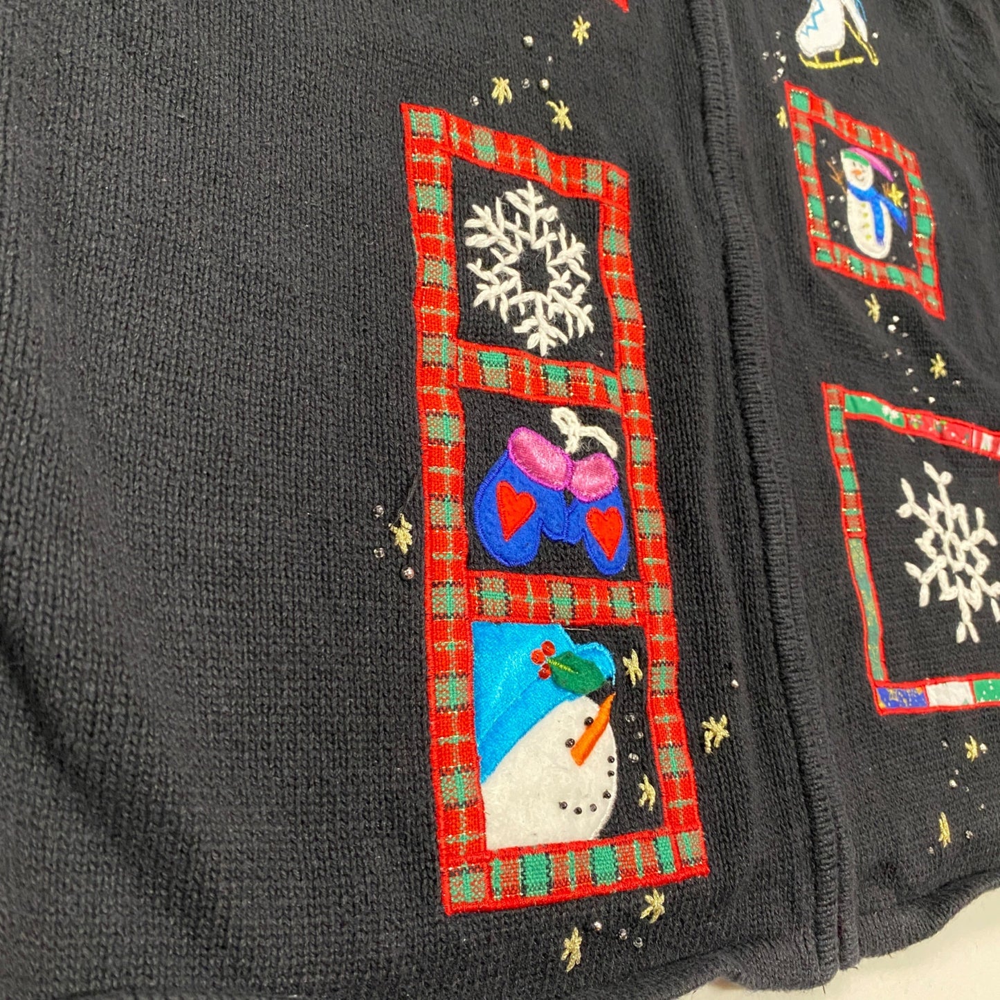 Womens Vtg Christmas Cardigan Sweater Designer Original Studios XL Black Zipper