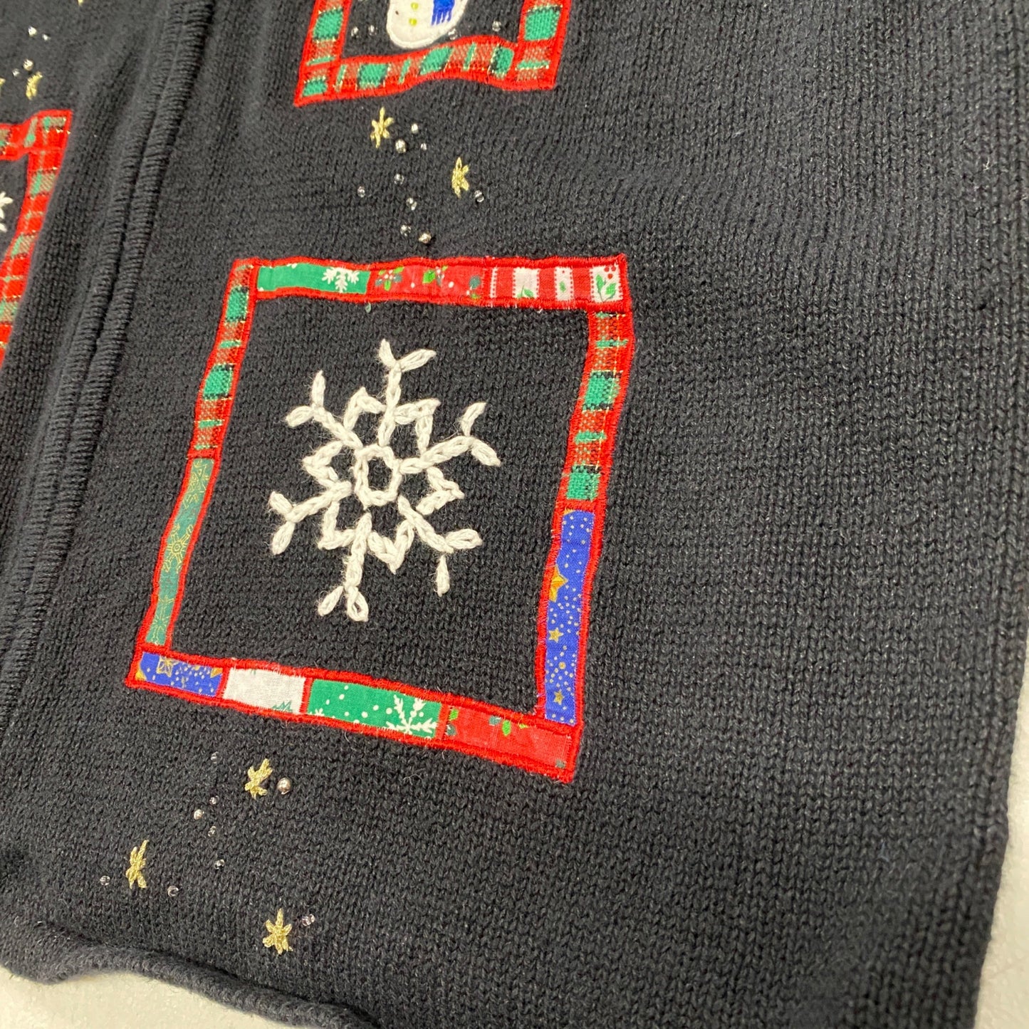 Womens Vtg Christmas Cardigan Sweater Designer Original Studios XL Black Zipper