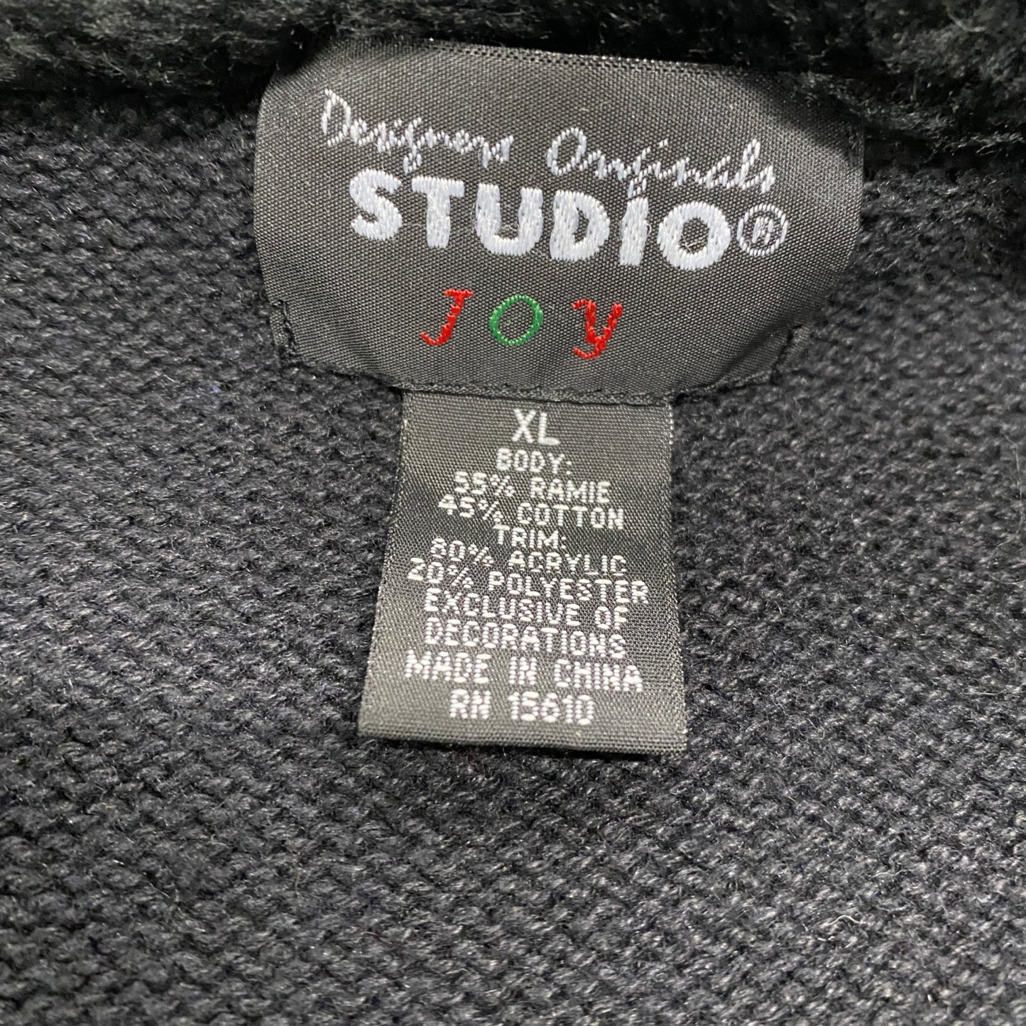 Womens Vtg Christmas Cardigan Sweater Designer Original Studios XL Black Zipper