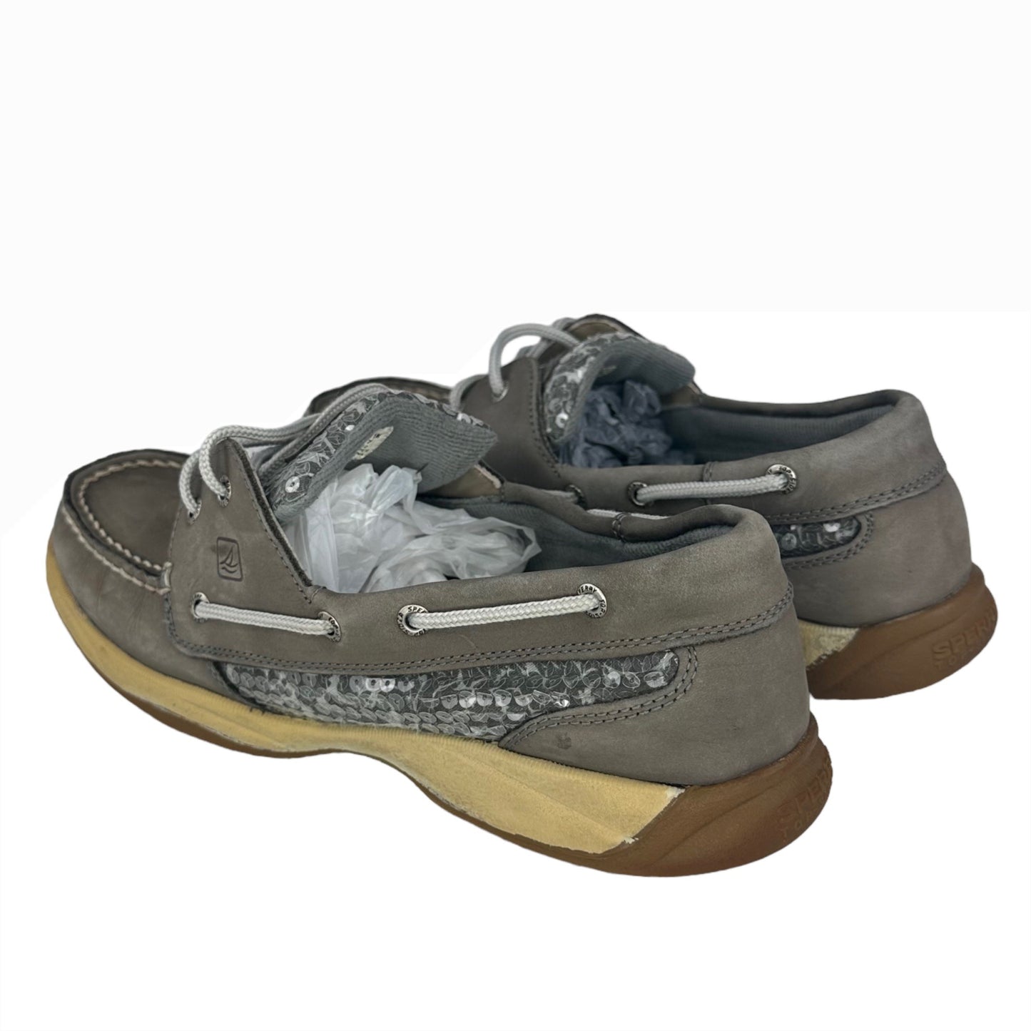 Sperry Top Sider Womens 11M Grey Leather Sequin Boat Shoes 9775867 Loafers