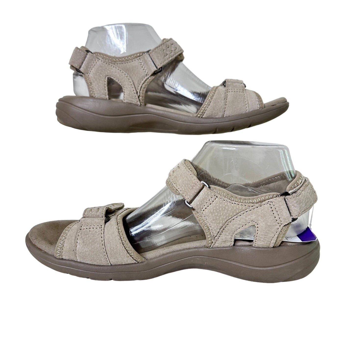 Clarks Womens 9.5 Morse Tour Sporty Sandal Beige Pig Skin Suede Hook Loop Straps