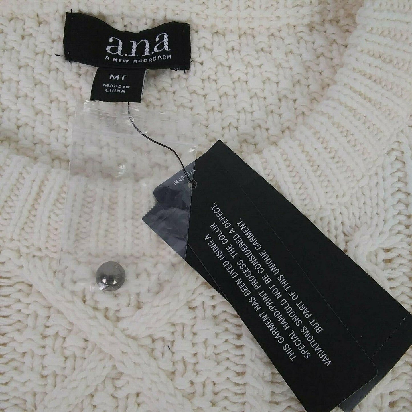 NWT ANA M Tall Ivory Fringe Beaded Sweater Boho Chunky Long Sleeve Cable Knit