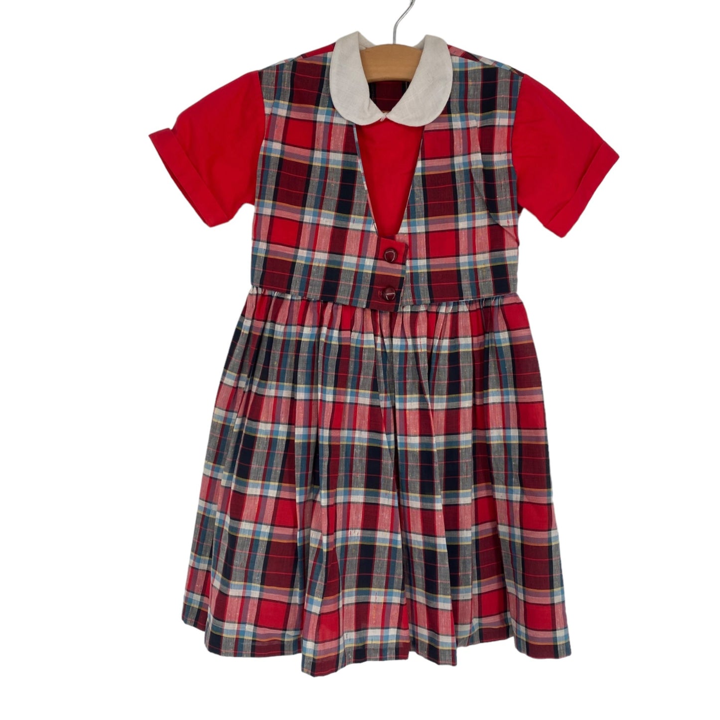 Vintage 1950s Gort School Timer Girls 6 Red Plaid Dress Uniform Collar