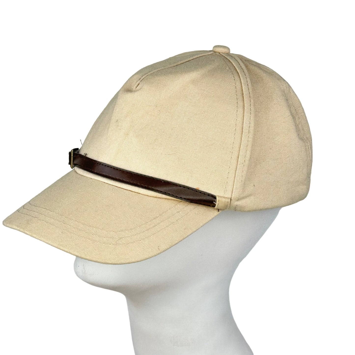 Nine West Womens Cream Newsboy Cap Hat Leather Trim Buckle One Size