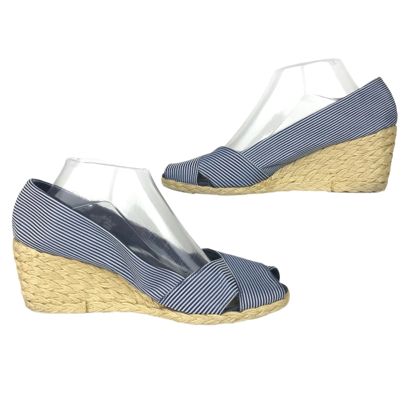 Lauren Ralph Lauren 8 Cecilia Espadrille Wedge Heel Open Toe Blue White Striped