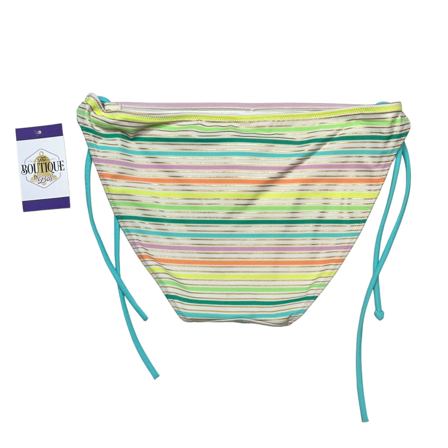 Victorias Secret M Rainbow String Bikini Bottom Metallic Gold Striped Side Tie