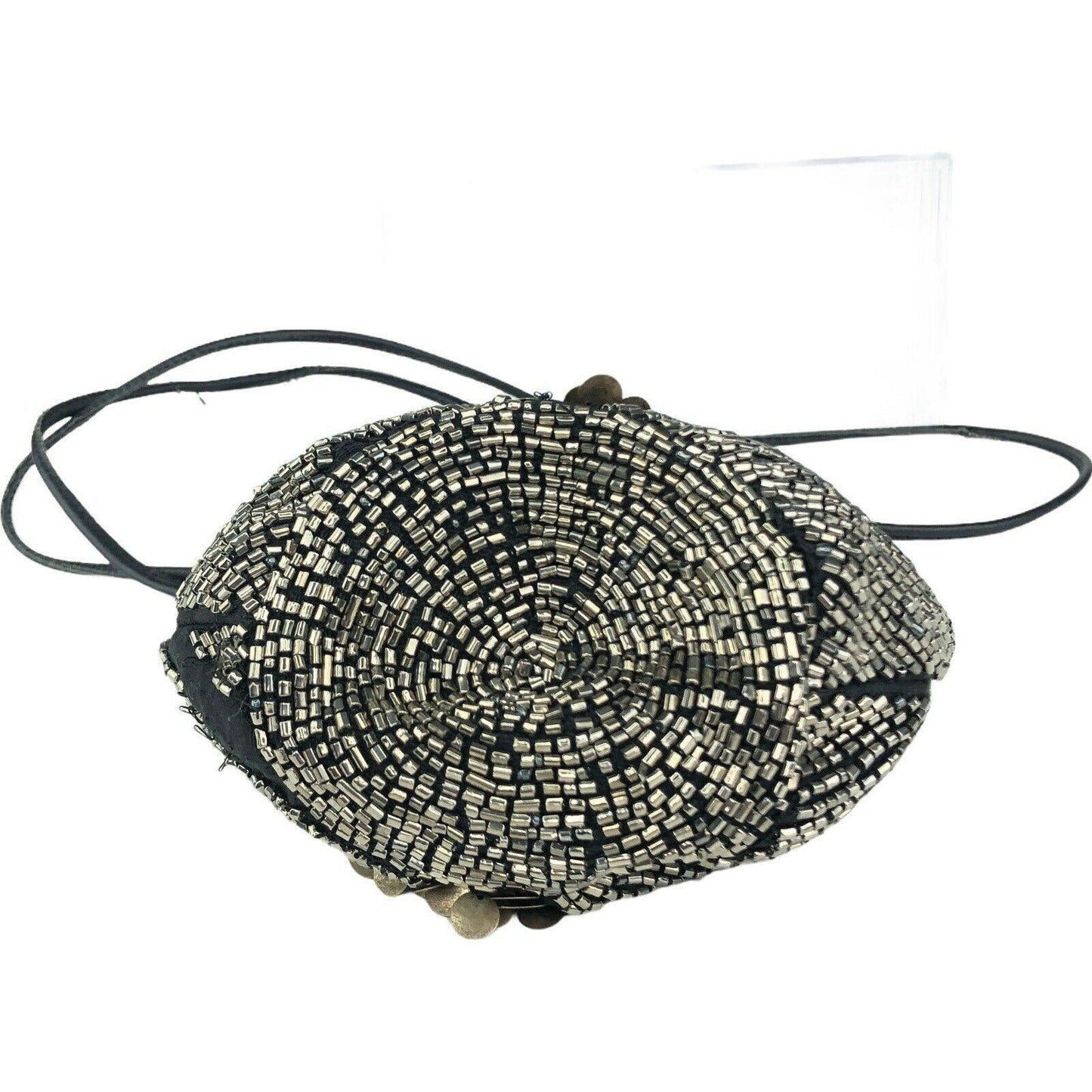 Ecote Silver Bronze Sequin Beaded Embellished Crossbody Pouch Makeup Bag Handbag