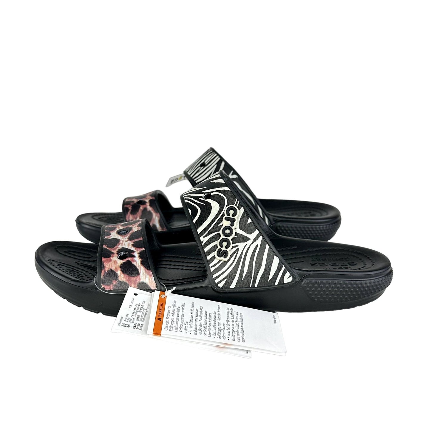 NWT Crocs Womens 11 Animal Remix Two-Strap Slide On Sandals Open Toe Comfort