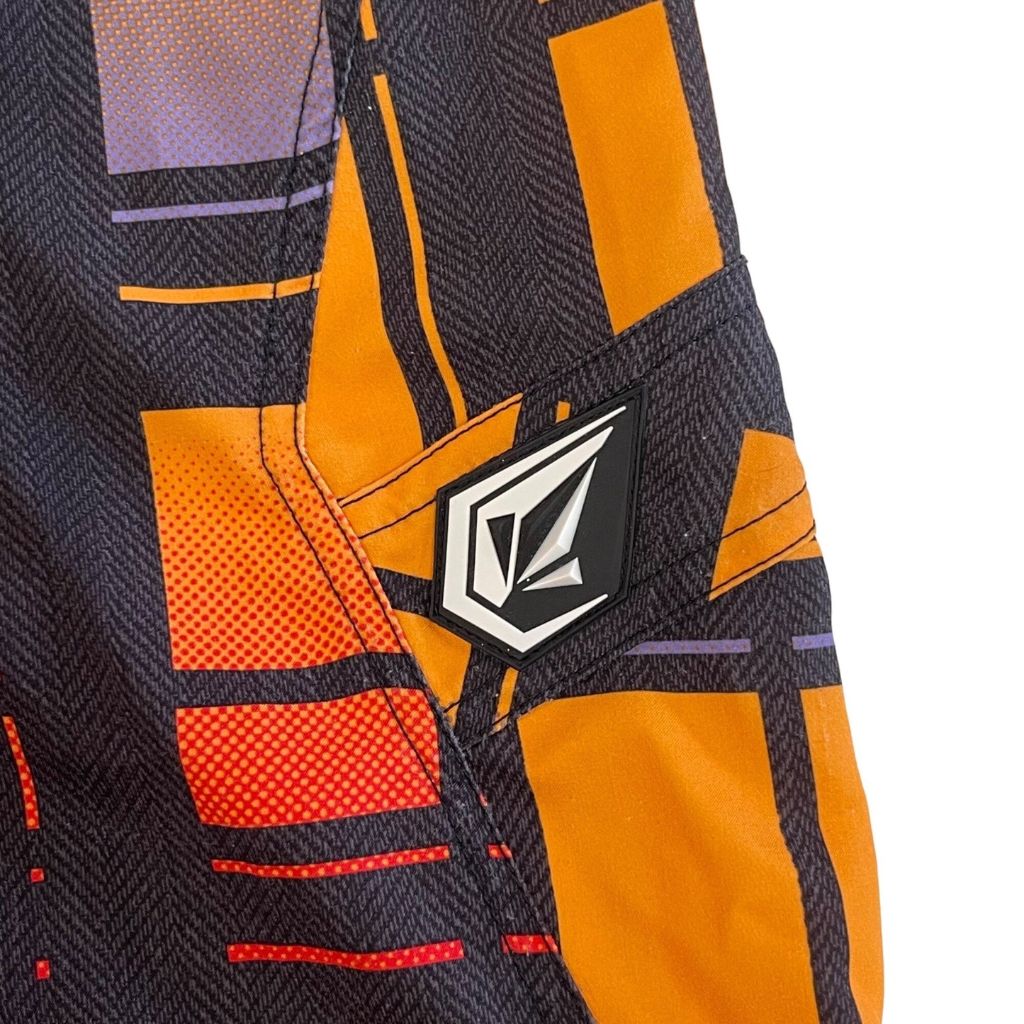 Volcom Boys 10 Armstrong Print Orange Boardshorts Swim Trunks Surf 4 Way Stretch