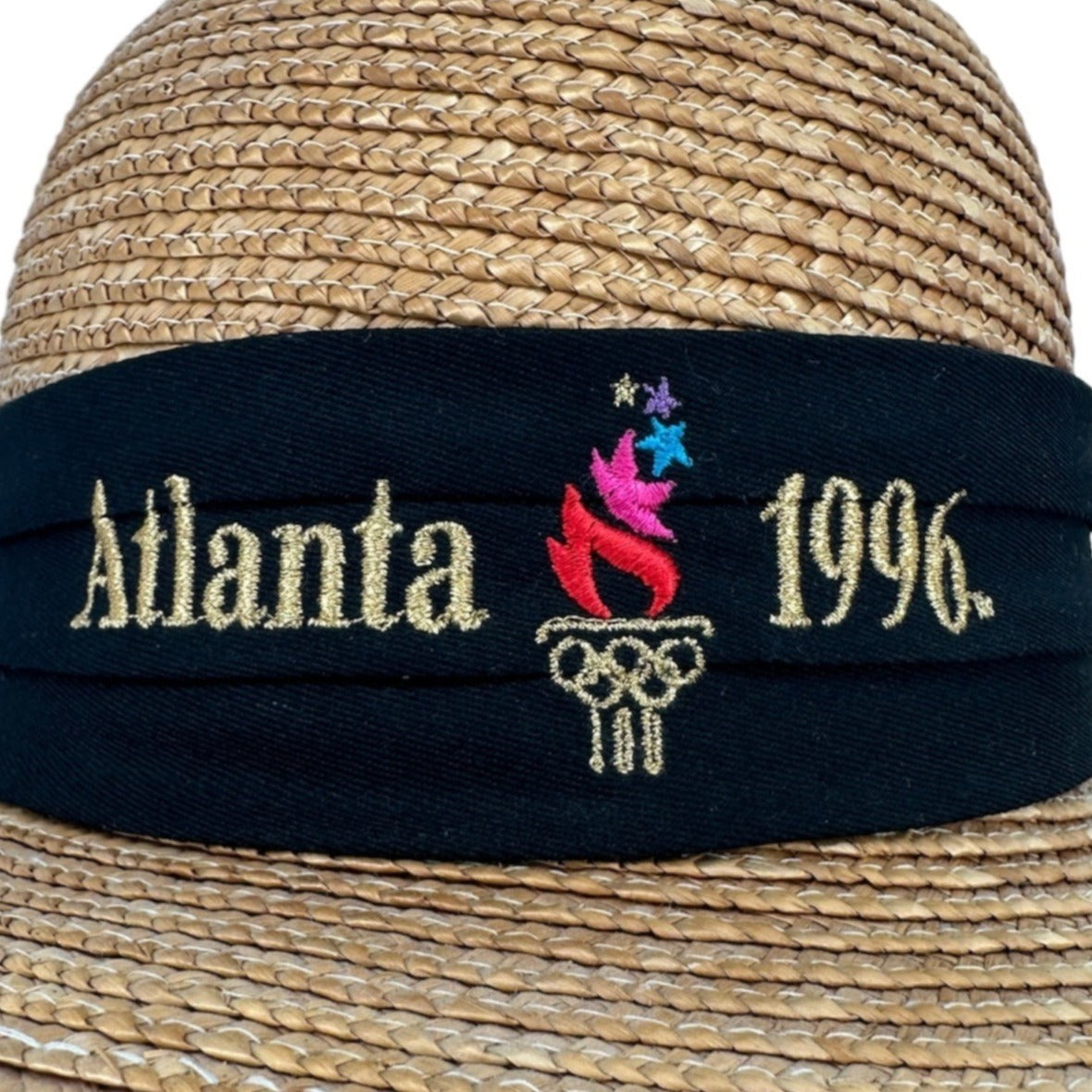 Vintage Olympic Games Collection Atlanta 1996 Straw Sun Hat Wide Brim Black Bow