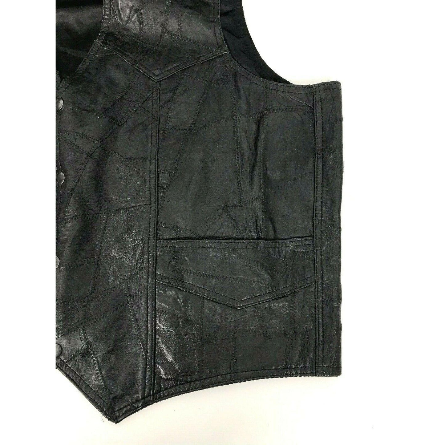 Vintage Leather Club Mens 54 Black Western Leather Vest Snap Front Classic