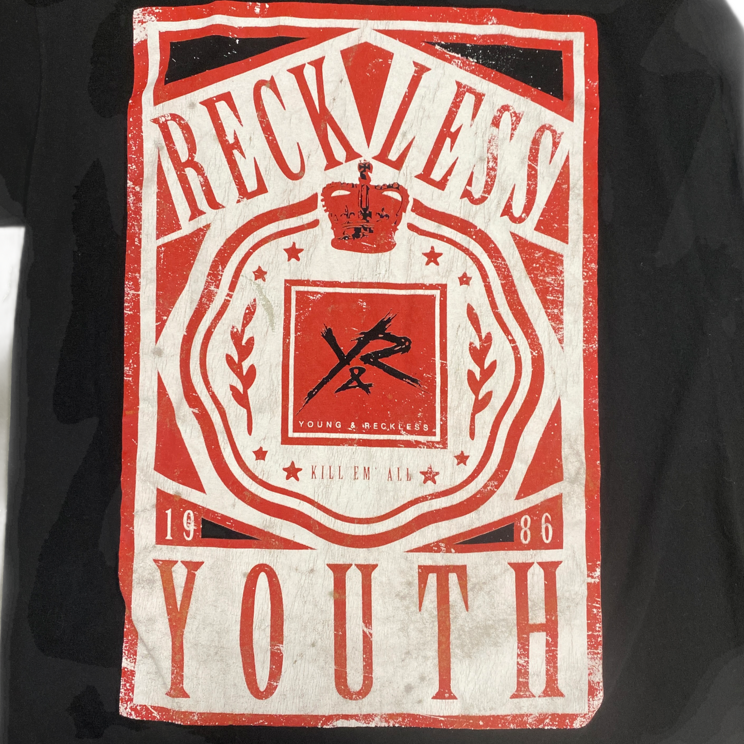 Young Reckless L Black Tshirt Graphic Print "Reckless Youth" Short Sleeve