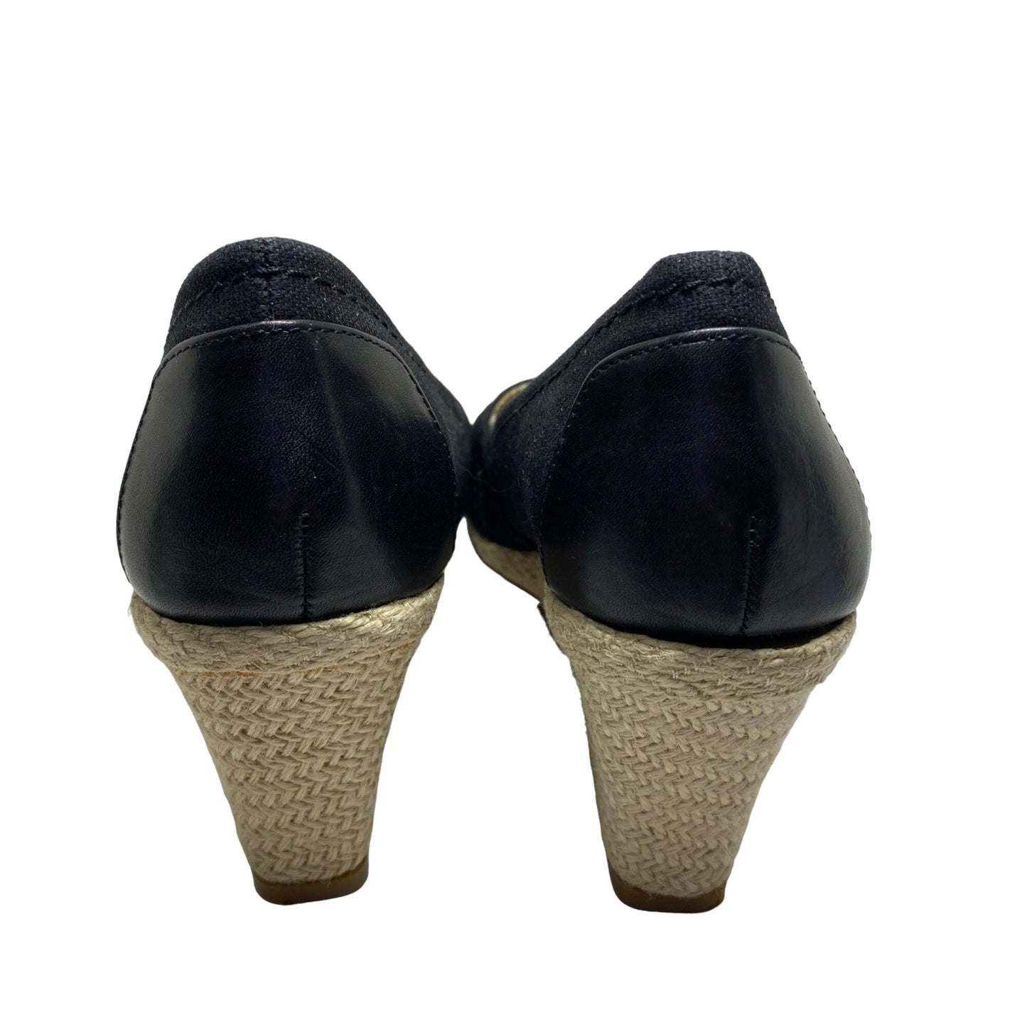 MICHELLE D 7.5 Black Espadrille Womens Open Toe Wedge Heels