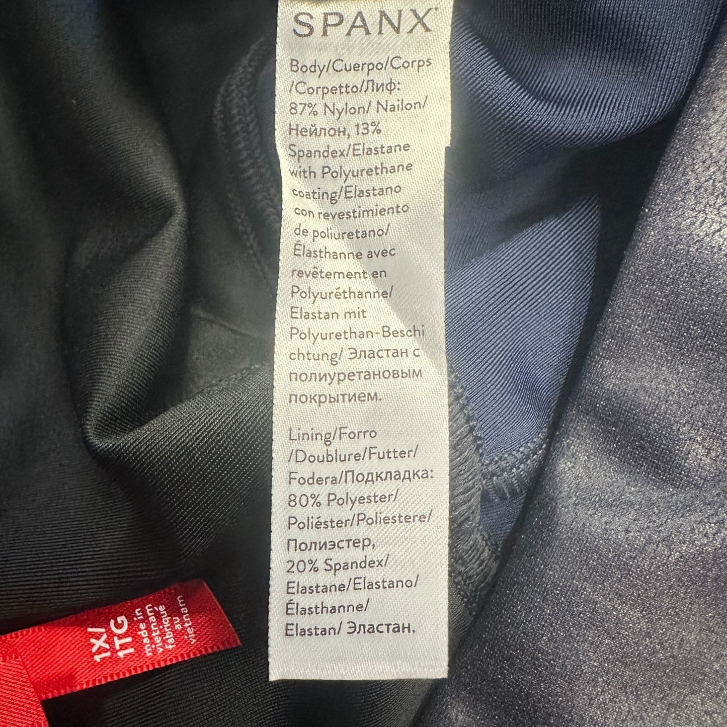 Spanx Womens 1X Black Faux Leather Leggings Shaping Stretch Sleek A278540 New