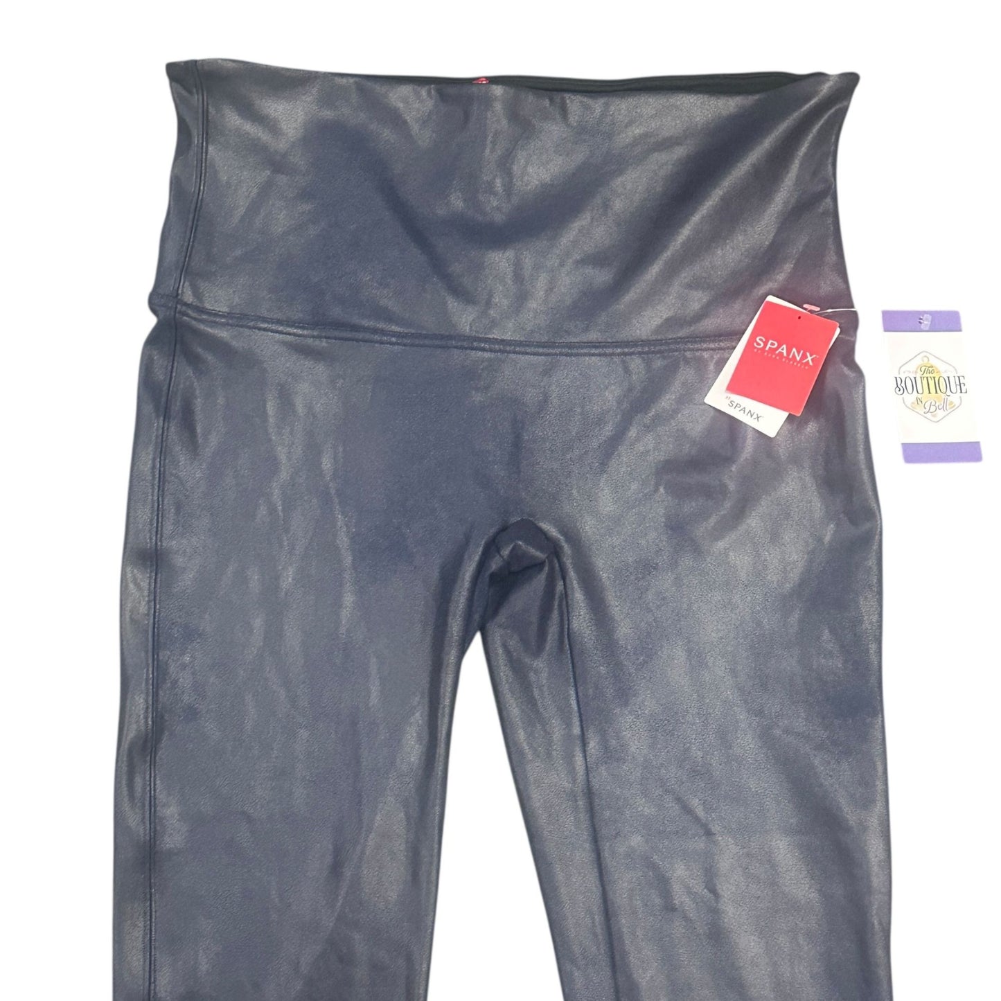 Spanx Womens 1X Black Faux Leather Leggings Shaping Stretch Sleek A278540 New