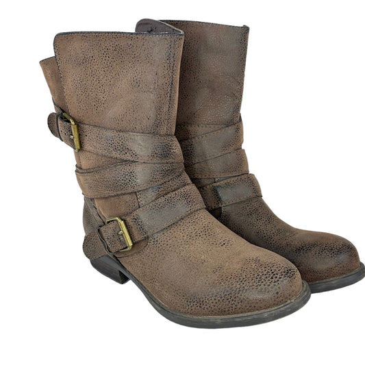 Rampage Islet Womens 9 Brown Motorcycle Boots Mid Calf Buckle Round Toe Pull On