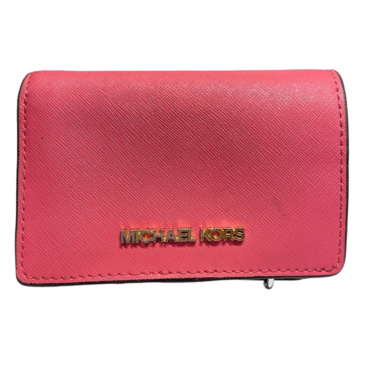 Michael Kors Jet Set Small Slim Wallet Pink Saffiano Leather Snap Fastening