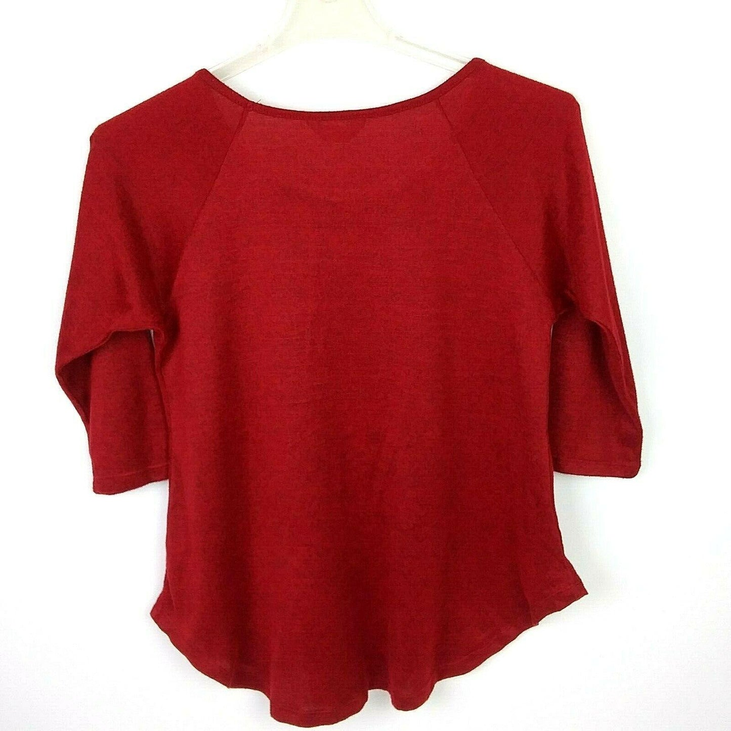 SJS Peace Love Joy Red Christmas Blouse Bling Sparkle 3/4 Sleeve Top Shirt M