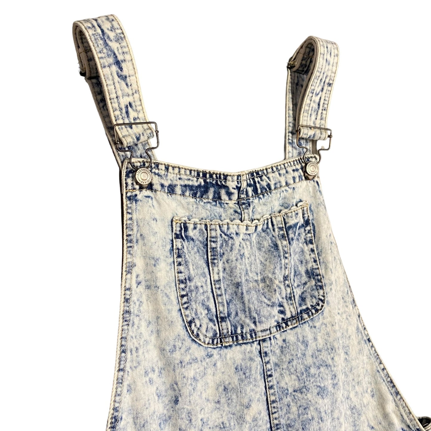 Amethyst Womens 11 Denim Overalls Shortalls Acid Wash Lace Trim Pockets