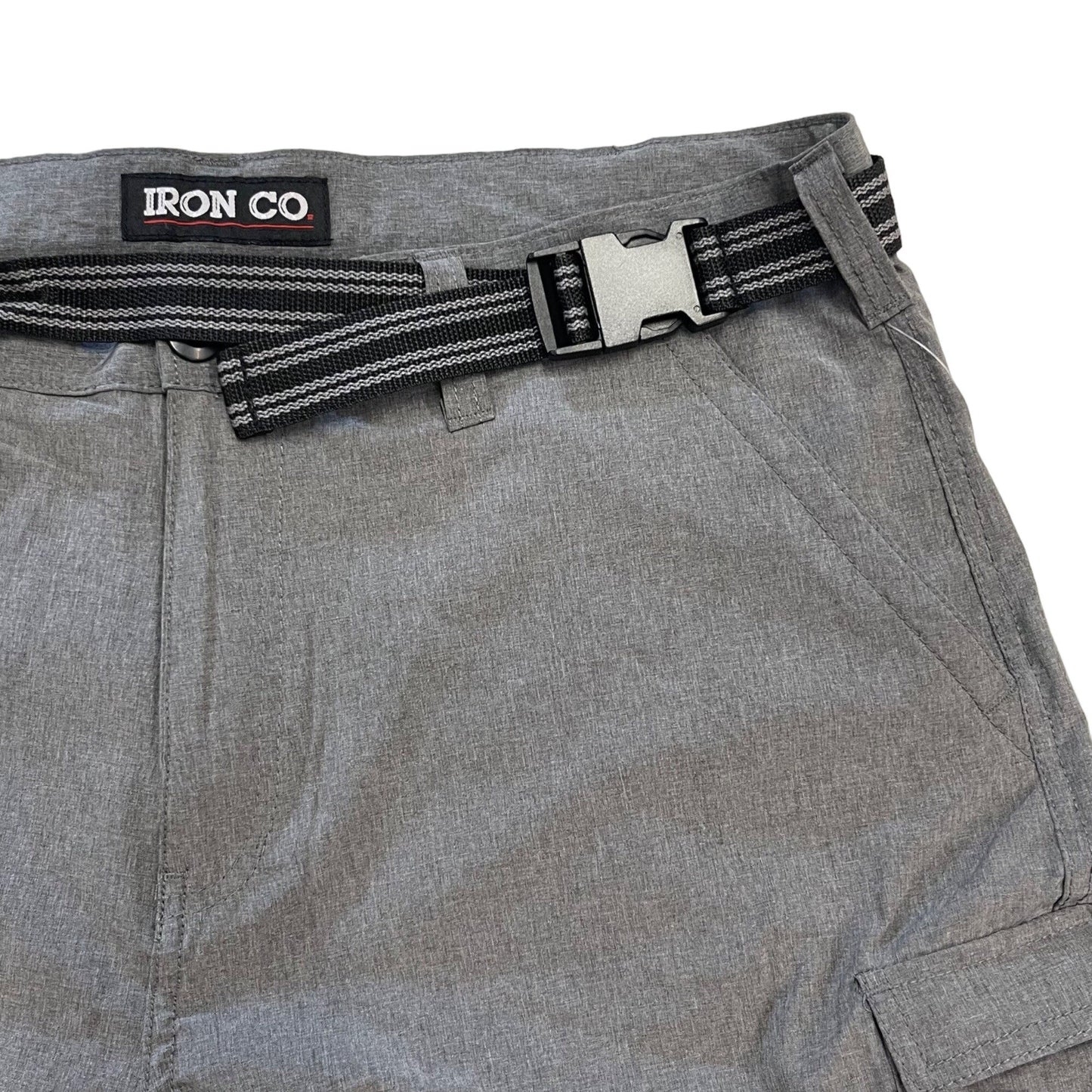 Iron Co 38 Shorts Gray Cargo Zip Pockets Utility Belt Outdoor Hiking Fishing