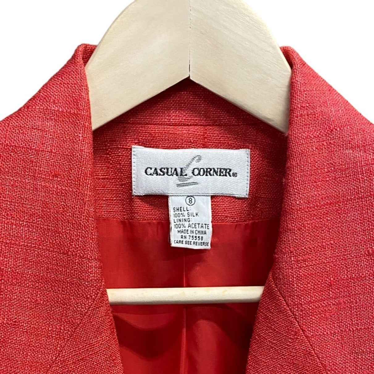 Casual Corner Womens 8 Red Silk Blazer Jacket One Button Long Sleeve Workwear