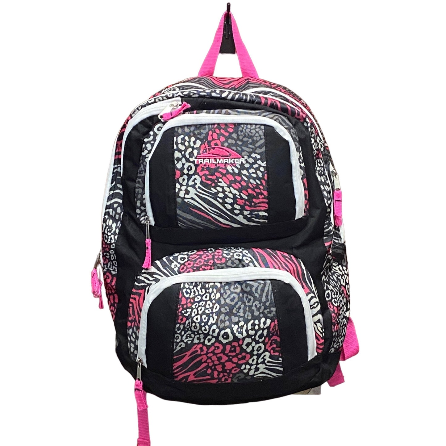 Trailmaker Leopard Print Backpack Pink Gray Black Zip Pockets Adjustable Straps