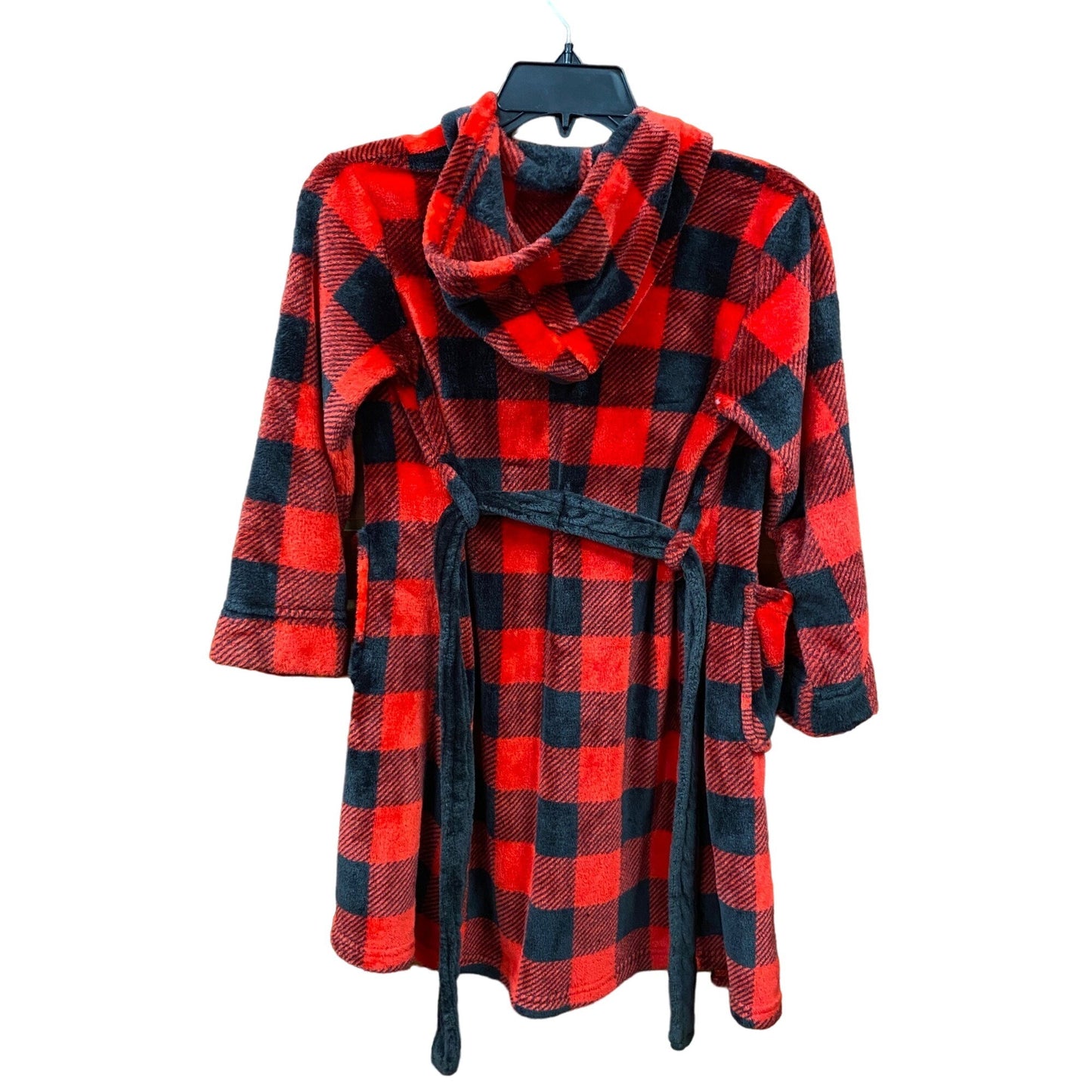 Cuddl Duds M 8/10 Youth Buffalo Plaid Plush Bath Robe Black Red Fuzzy Hooded