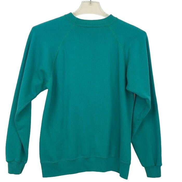 Vintage Hanes L Teal Sweater Animal Spring Graphic Sweatshirt Long Sleeve Crew