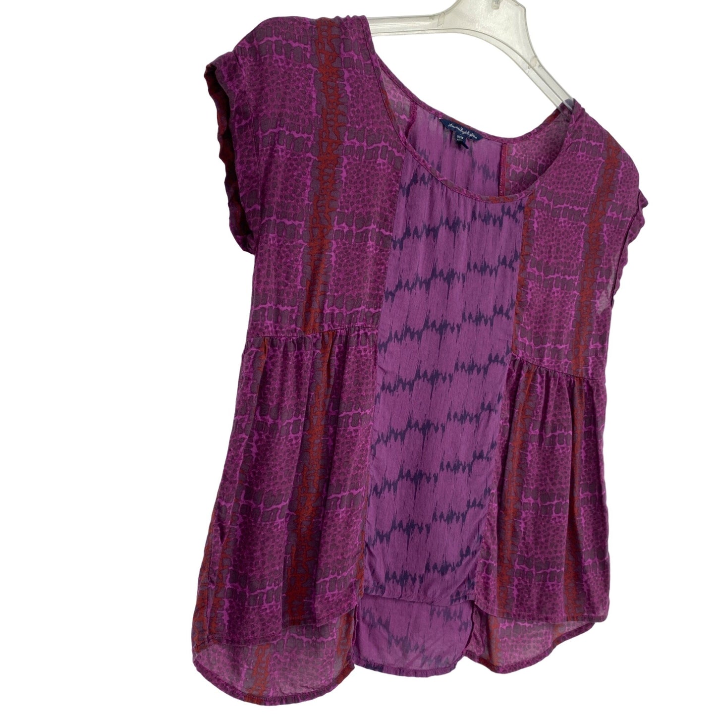 American Eagle Womens XS Purple Maroon Blouse Short Cuff Sleeve Baby Doll Top