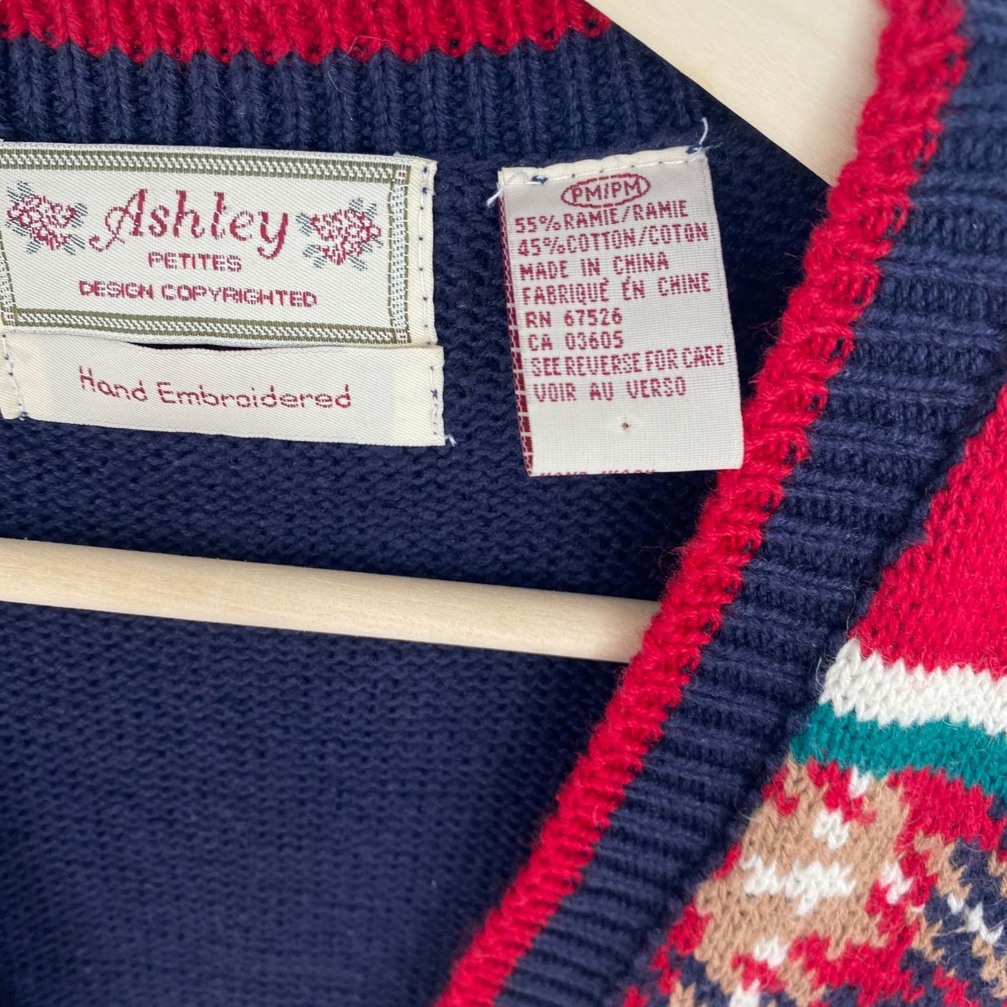 Vintage Ashley Womens S Front Button Sweater Vest Hand Embroidered Argyle Apples