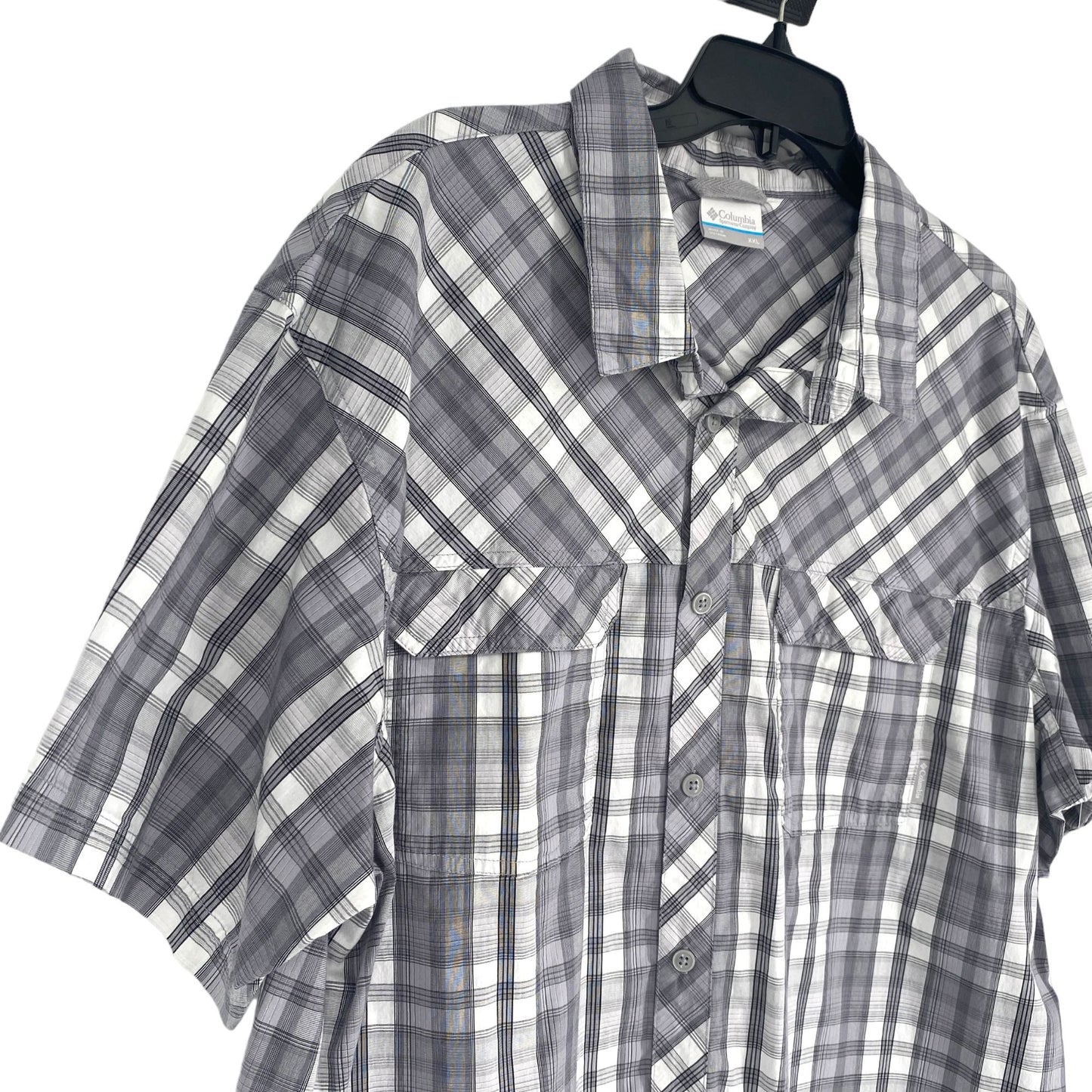 Columbia Mens 2XL Omni-wick Shirt Grey Plaid Short Sleeve Button Front Casual