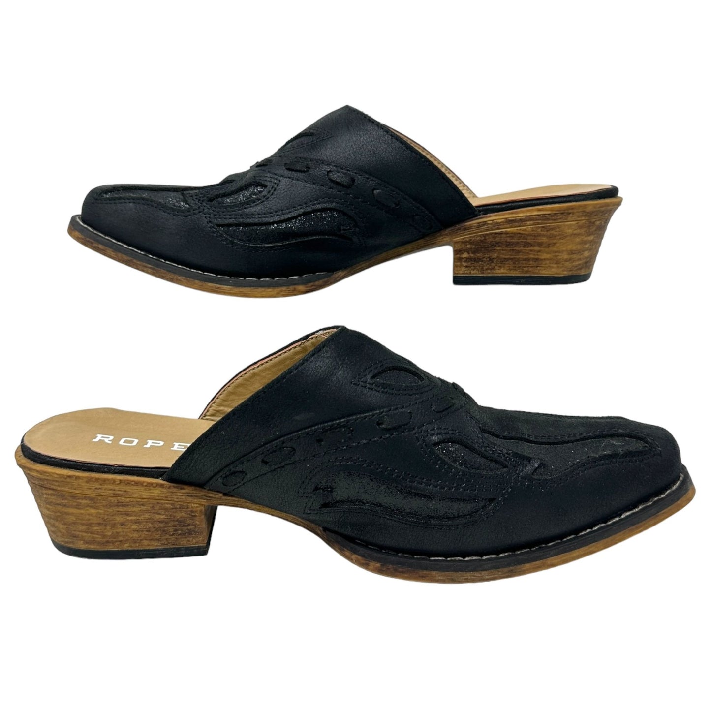 Roper Snip Toe Black Open Back Mule Beth Glittered Womens 11 Vegan Casual Low