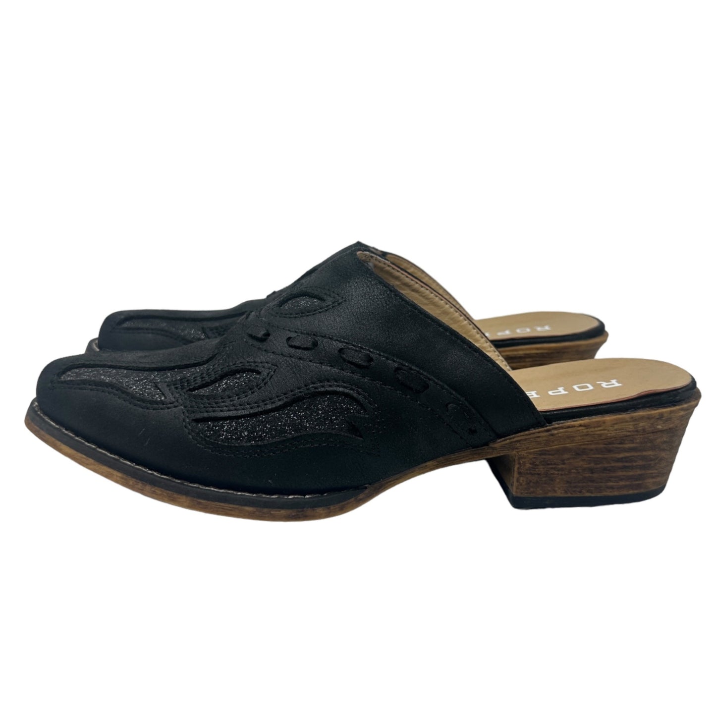 Roper Snip Toe Black Open Back Mule Beth Glittered Womens 11 Vegan Casual Low
