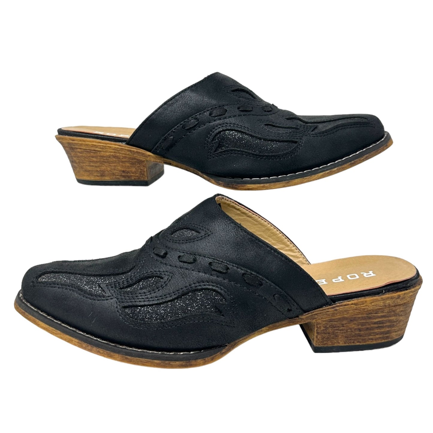 Roper Snip Toe Black Open Back Mule Beth Glittered Womens 11 Vegan Casual Low