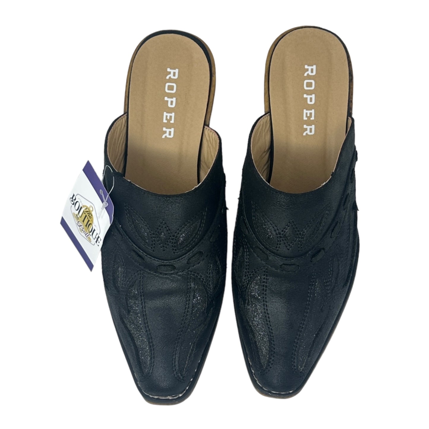 Roper Snip Toe Black Open Back Mule Beth Glittered Womens 11 Vegan Casual Low