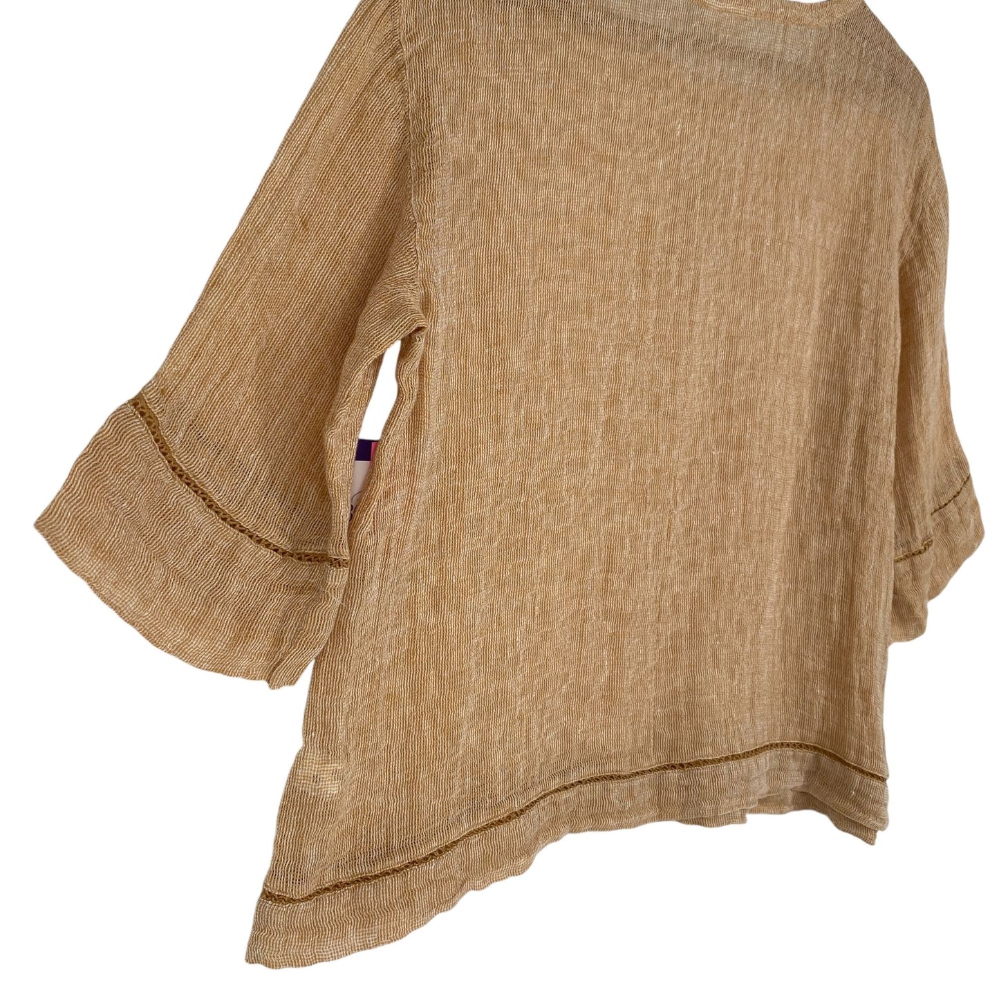 NWT Pure J Jill MP Linen Lagenlook Curry Boxy Top Sheer Open Knit 3/4 Sleeve