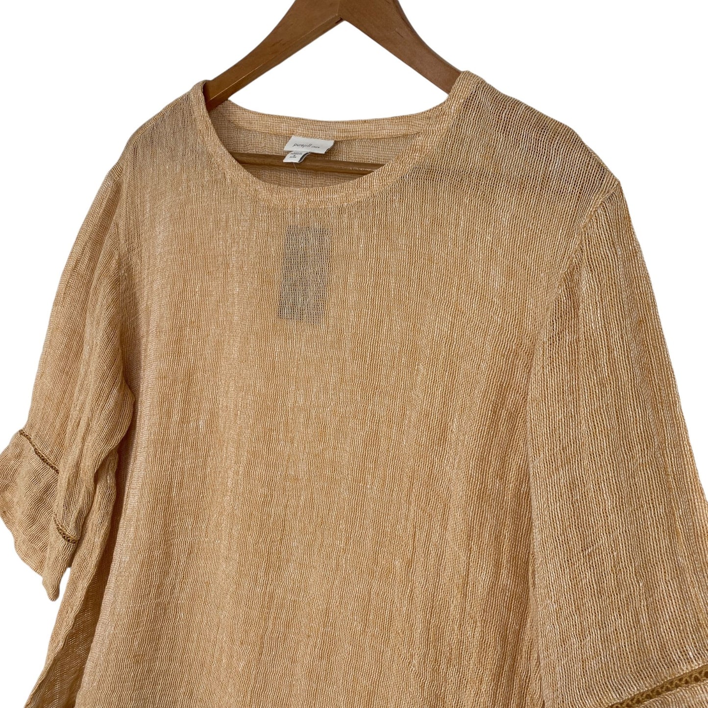 NWT Pure J Jill MP Linen Lagenlook Curry Boxy Top Sheer Open Knit 3/4 Sleeve