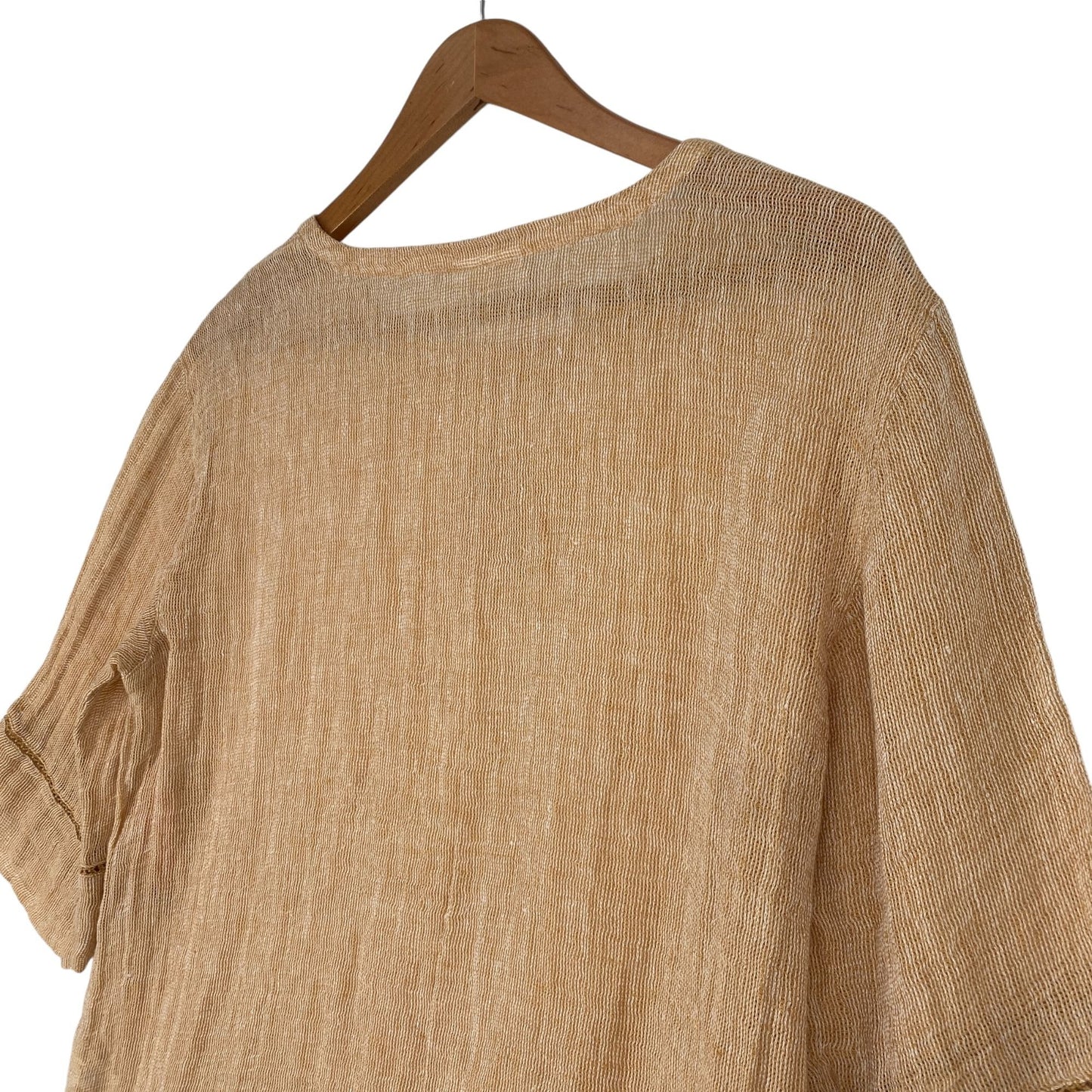 NWT Pure J Jill MP Linen Lagenlook Curry Boxy Top Sheer Open Knit 3/4 Sleeve