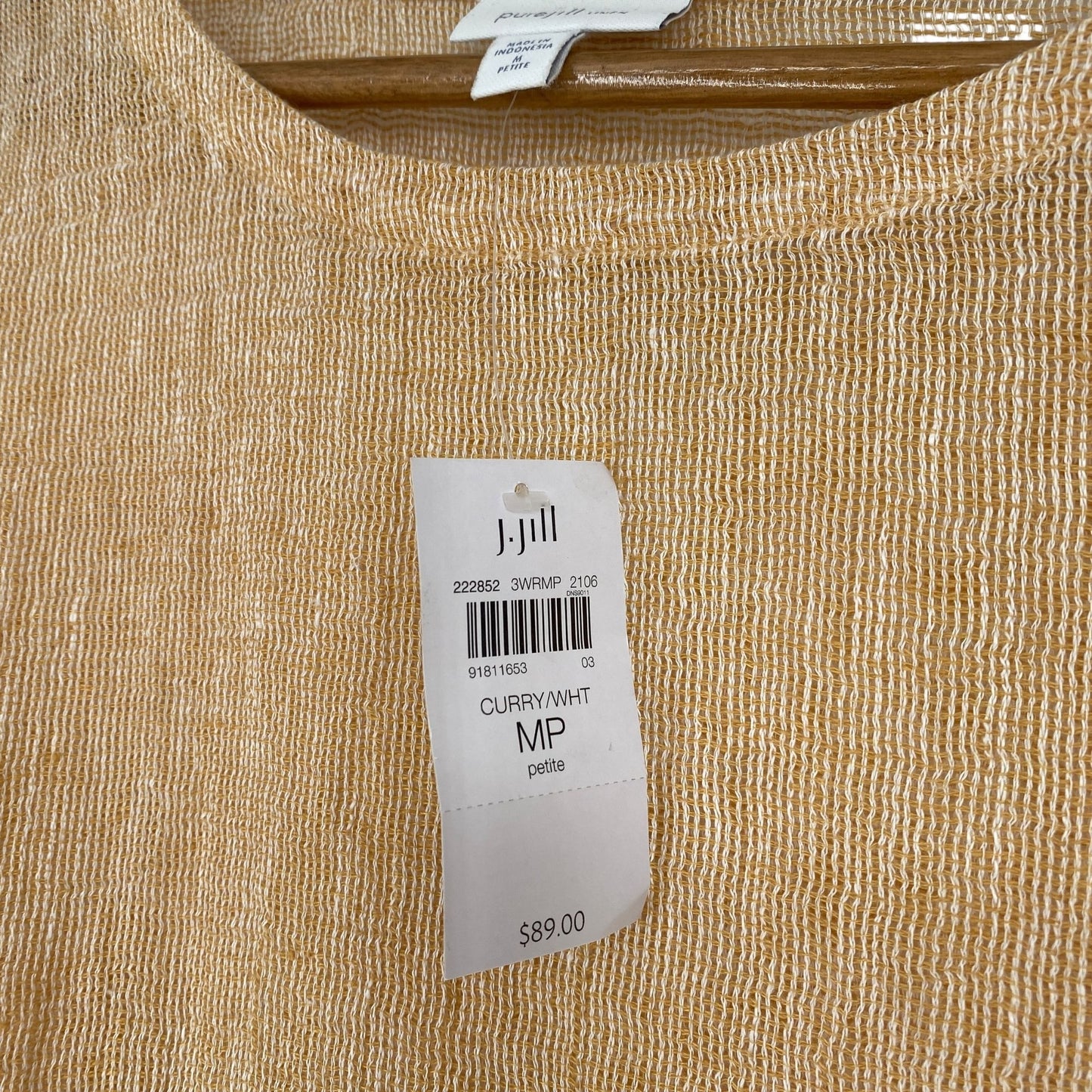 NWT Pure J Jill MP Linen Lagenlook Curry Boxy Top Sheer Open Knit 3/4 Sleeve