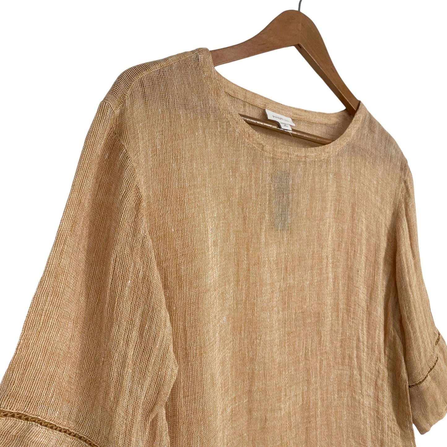 NWT Pure J Jill MP Linen Lagenlook Curry Boxy Top Sheer Open Knit 3/4 Sleeve