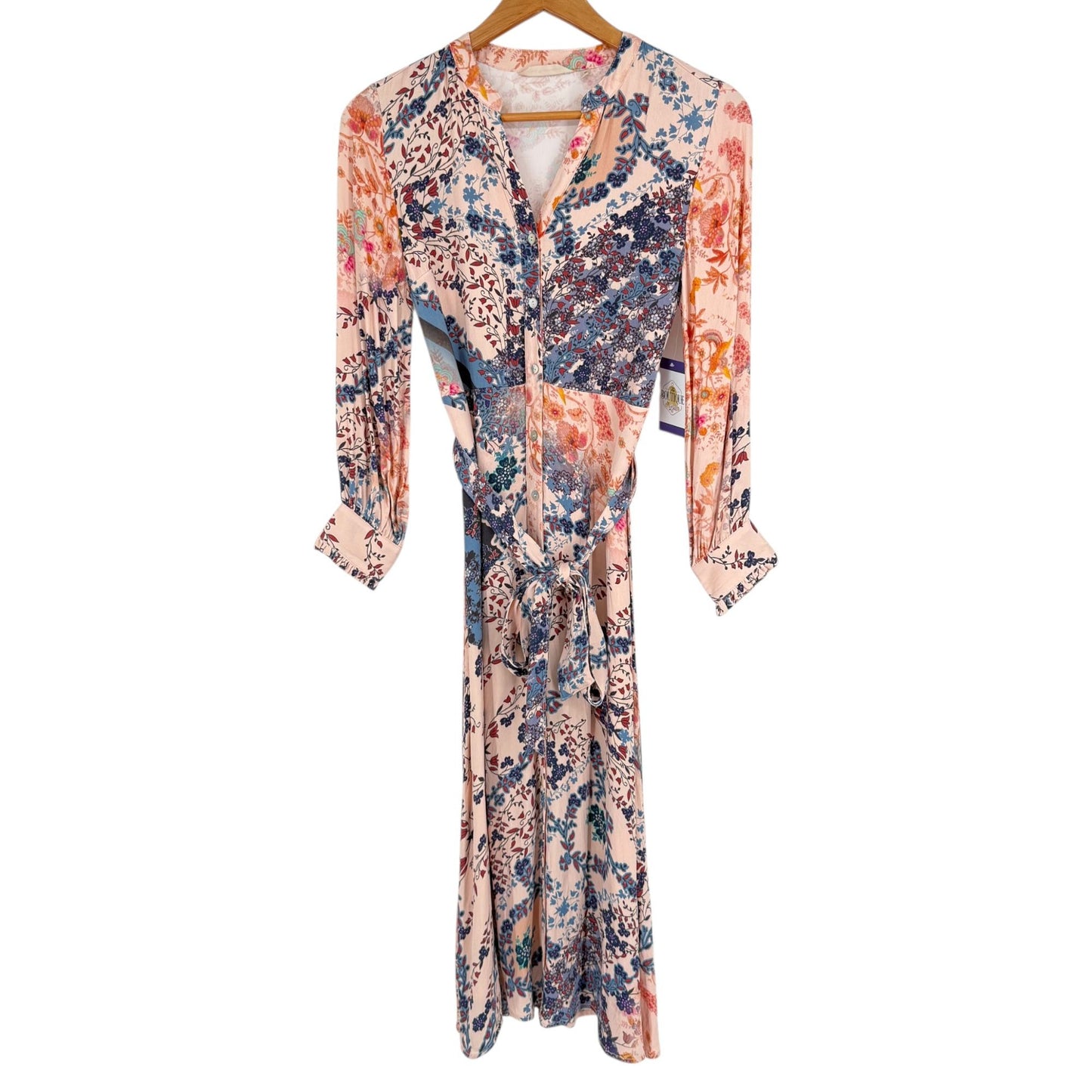 Soft Surroundings Womens PS Nassau Maxi Dress Front Button Tie Pink Blue Floral