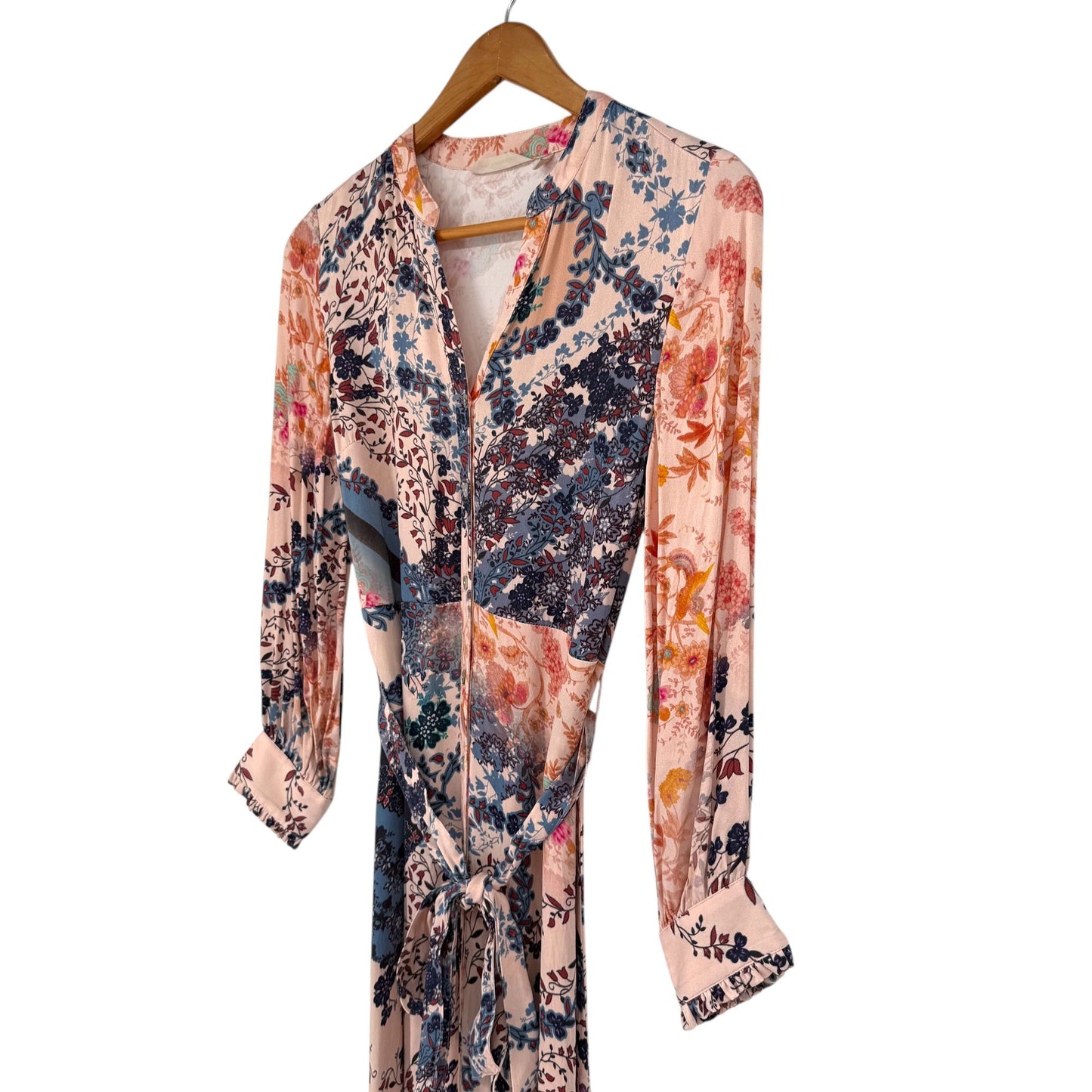 Soft Surroundings Womens PS Nassau Maxi Dress Front Button Tie Pink Blue Floral