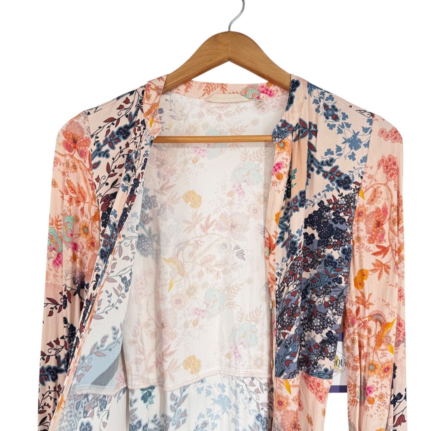 Soft Surroundings Womens PS Nassau Maxi Dress Front Button Tie Pink Blue Floral