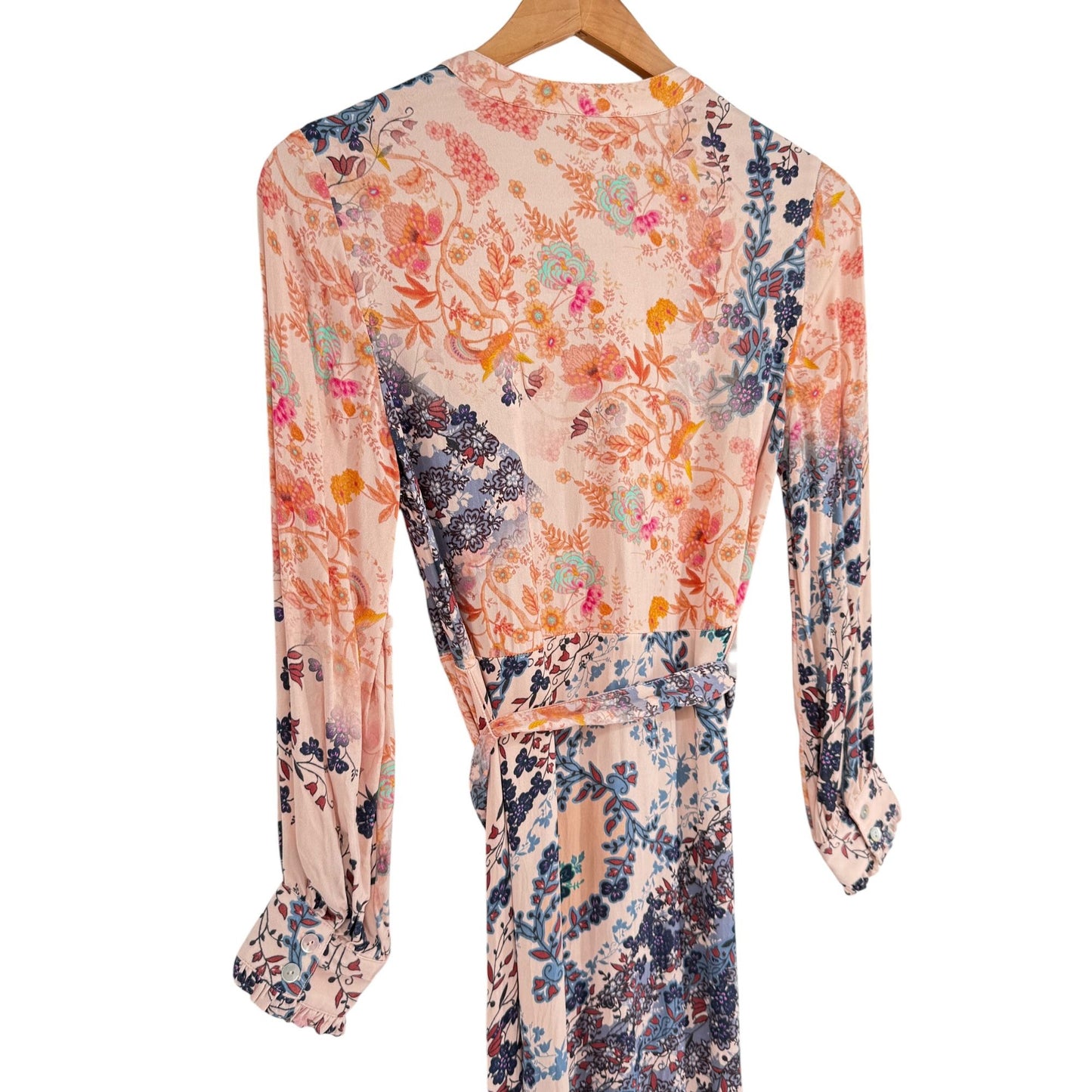 Soft Surroundings Womens PS Nassau Maxi Dress Front Button Tie Pink Blue Floral