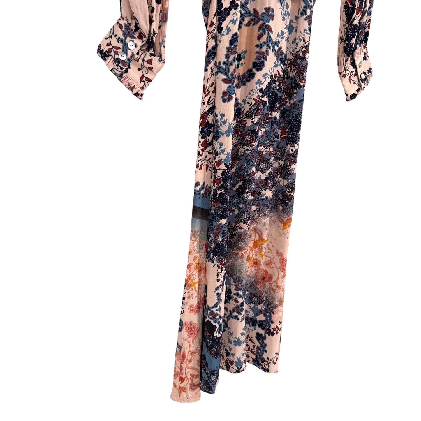 Soft Surroundings Womens PS Nassau Maxi Dress Front Button Tie Pink Blue Floral